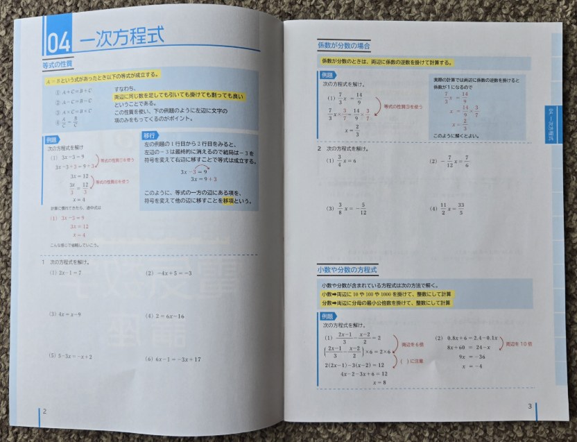 SATの「猫でも分かる電気数学」のサンプル教材
一次方程式の内容が書かれている